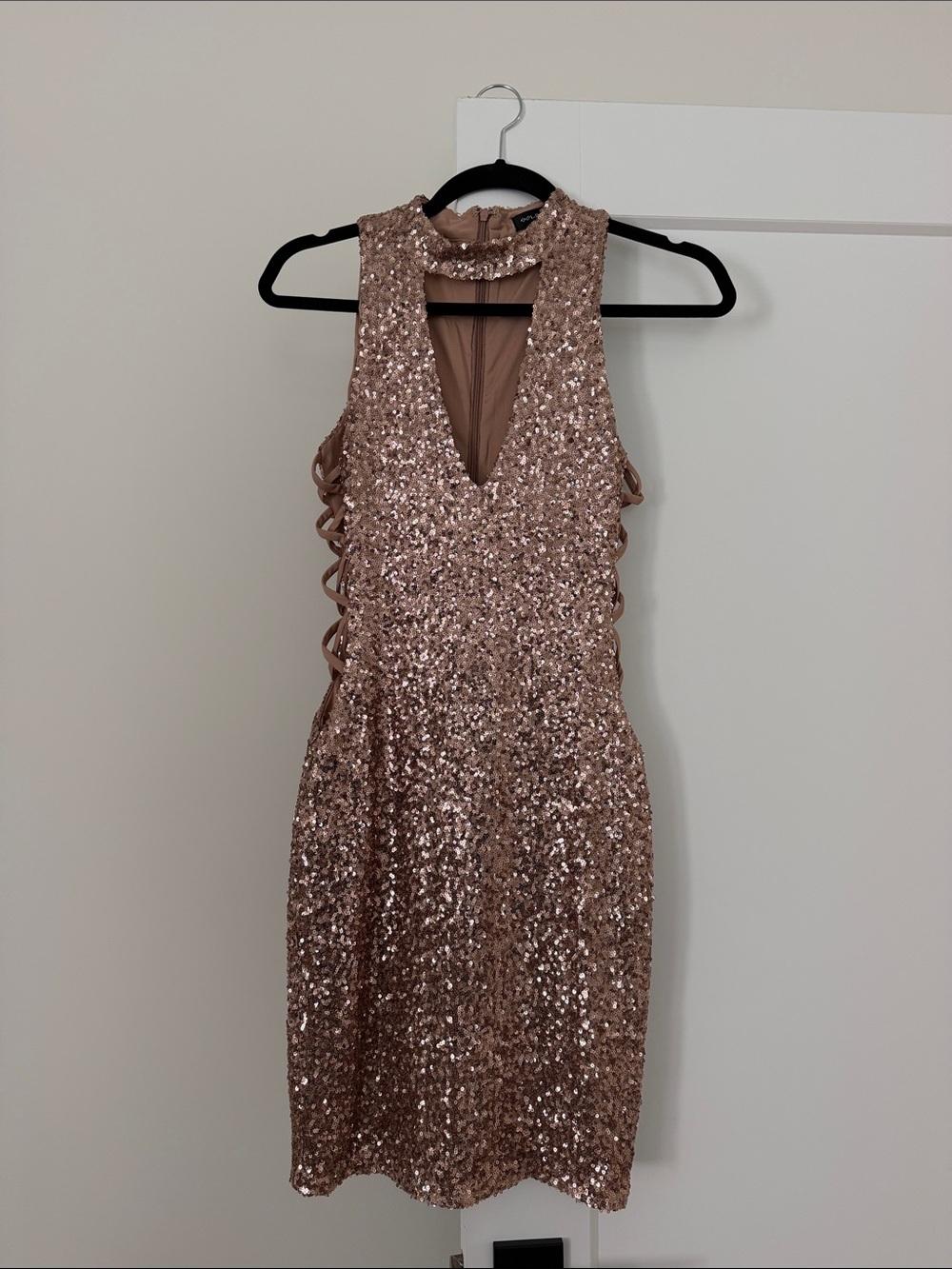Sequin Dress Rose Gold with Cutouts